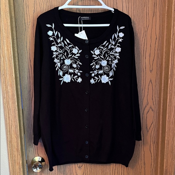 BloomChic Sweaters - BloomChic Black Cardigan with White Floral Design